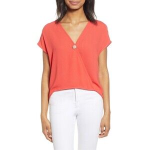 BP. Women's Button Surplice Top Red